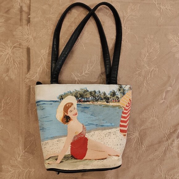 Vintage Beaded Woman on Beach Shoulder Bag, Excellent Used Condition! (EUC) - Picture 2 of 12